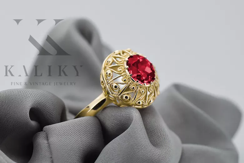 Or jaune 14 carats Rubis Anneau Vintage vrc059y